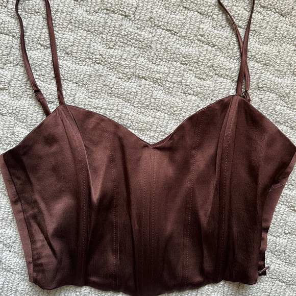 Zara Brown Satin Corset Top M - Picture 2 of 4